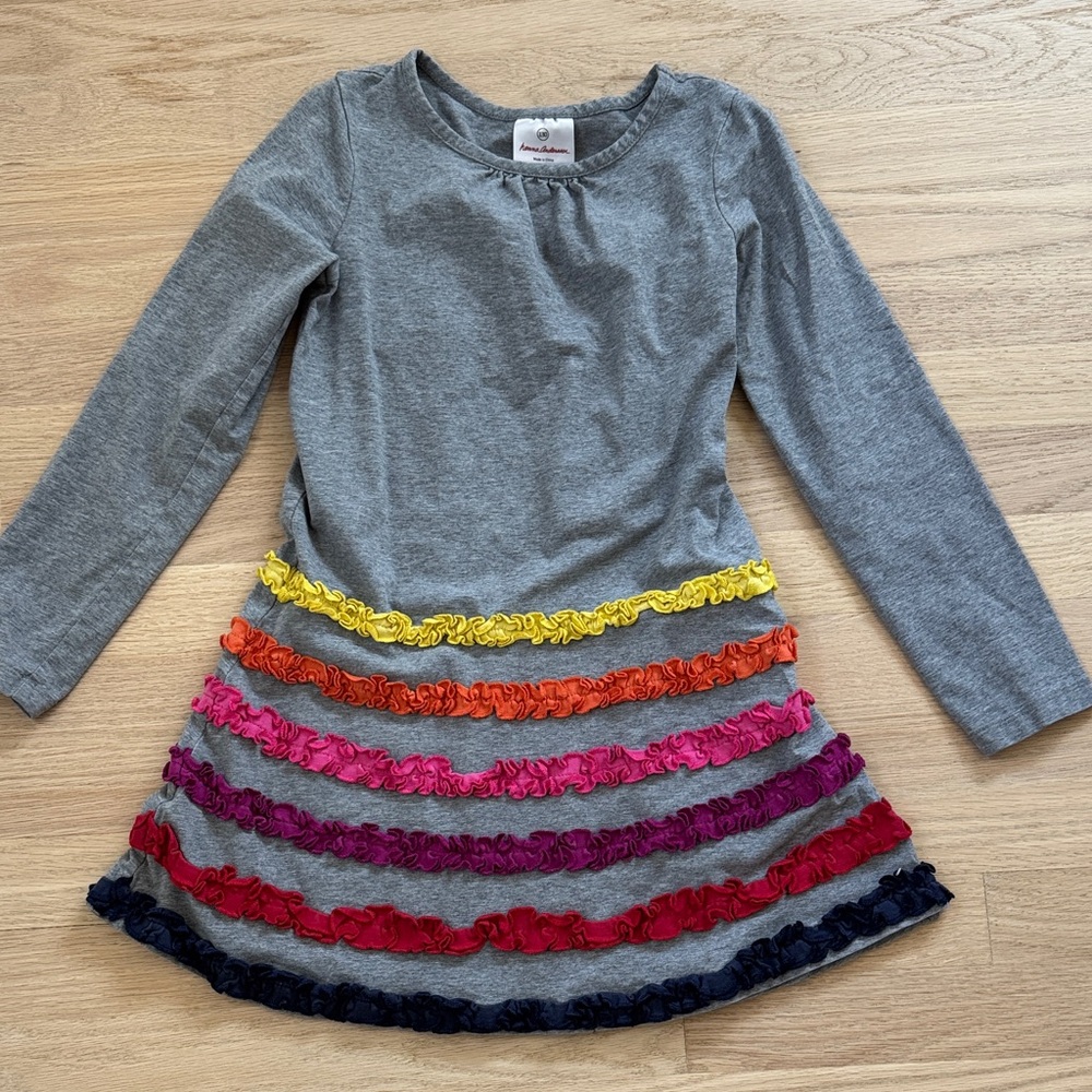 Hanna Andersson Gray Dress with Multicolor Ruffles